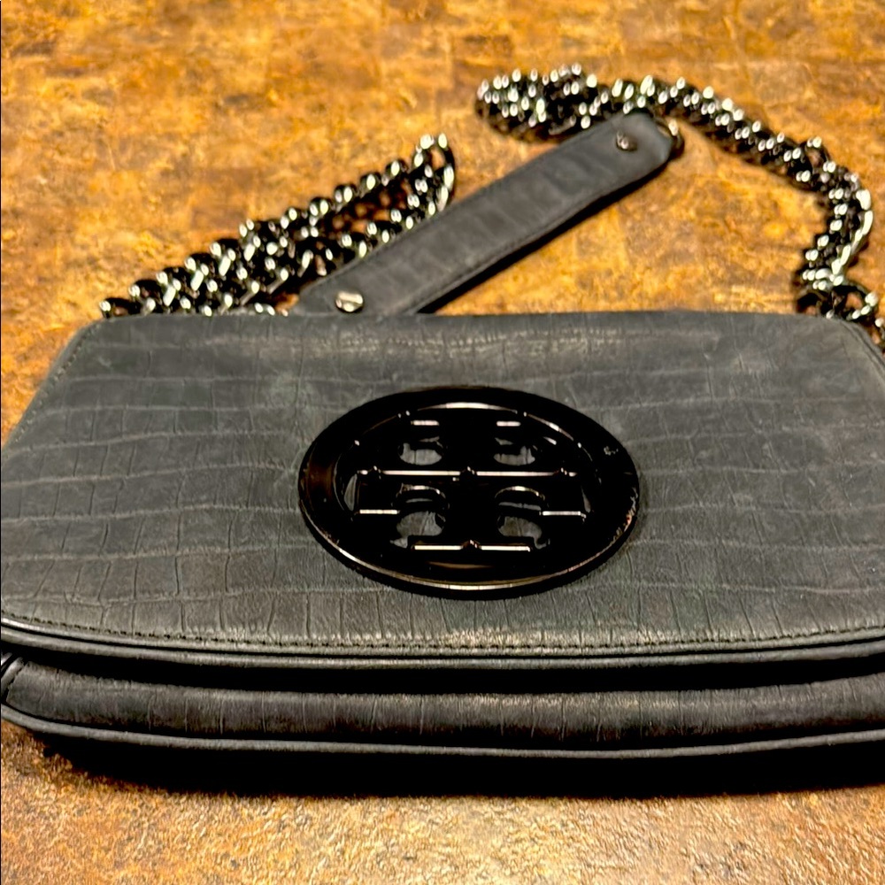 Tory Burch Black Croc-Embossed Crossbody
